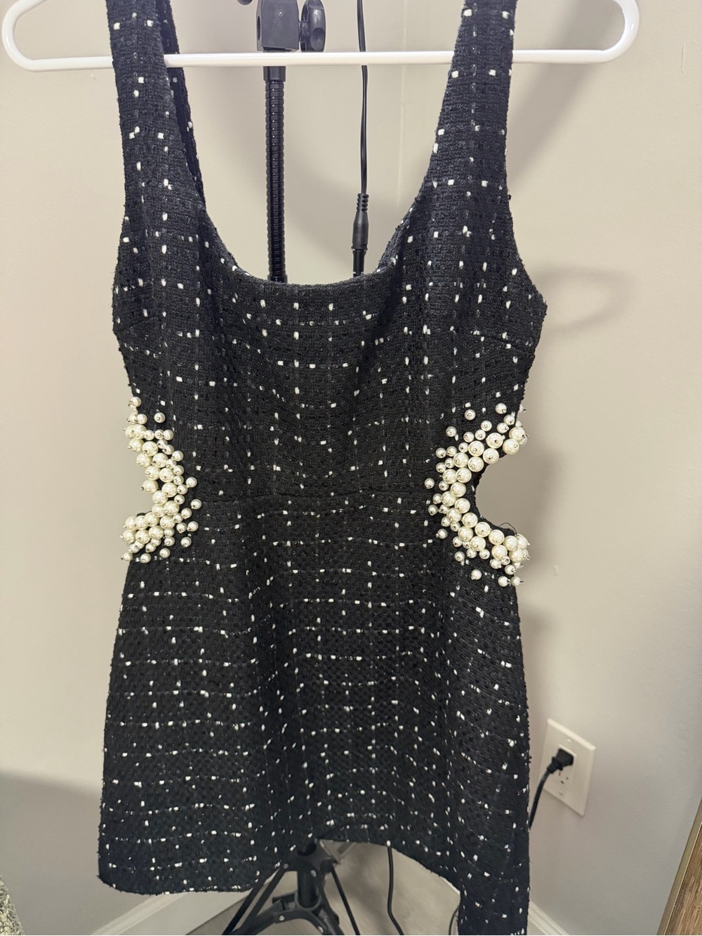 Zara Black Tweed Dress with White Dot Detail